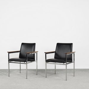 Mid-Century Scandinavian Black Leather Armchair by Sigvard Bernadotte for France & Søn, 1960s, Set of 2