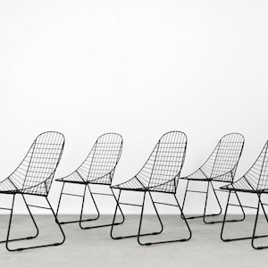 Original Vintage Scandinavian Mid-Century Modern Minimalist Black Wire Prototype Chair, 1960s, Set of 5 image 1