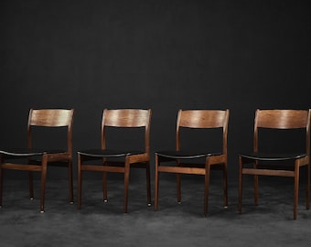 Vintage Mid-Century Modern Scandinavian Teak & Vinyl Dining Chairs, 1960s, Set of 4