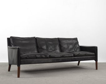 Vintage Mid-Century Danish Modern Black Leather & Rosewood 3-Seat Sofa by Kurt Østervig for Centrum Mobler, 1950s