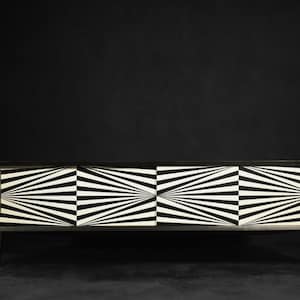 Vintage Scandinavian Sideboard in Birch with Hand-Painted Op-Art Pattern, 1960s