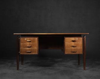 Mid-Century Danish Scandinavian Modern Teak Bilateral Desk with Drawers, 1960s