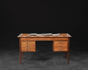 Vintage Mid-Century Scandinavian Modern Teak Desk with Hand-Painted Pattern on Top, 1960s