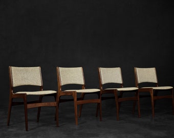 Vintage Scandinavian Modern Teak and Beige Wool Dining Chairs Model 89 by Erik Buch for Anderstrup Møbelfabrik, 1950s, Set of 4