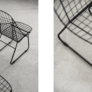 Original Vintage Scandinavian Mid-Century Modern Minimalist Black Wire Prototype Chair, 1960s, Set of 5 image 3