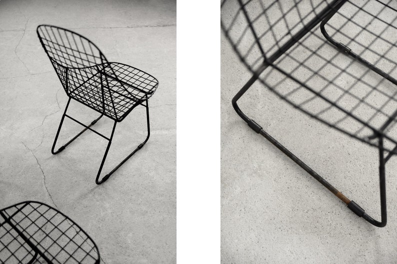 Original Vintage Scandinavian Mid-Century Modern Minimalist Black Wire Prototype Chair, 1960s, Set of 5 image 3