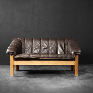 Vintage Mid-Century Danish Modern Brown Leather 2-Seater Sofa, 1970s