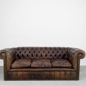 Large Antique Brown Leather Chesterfield Sofa, 1920s