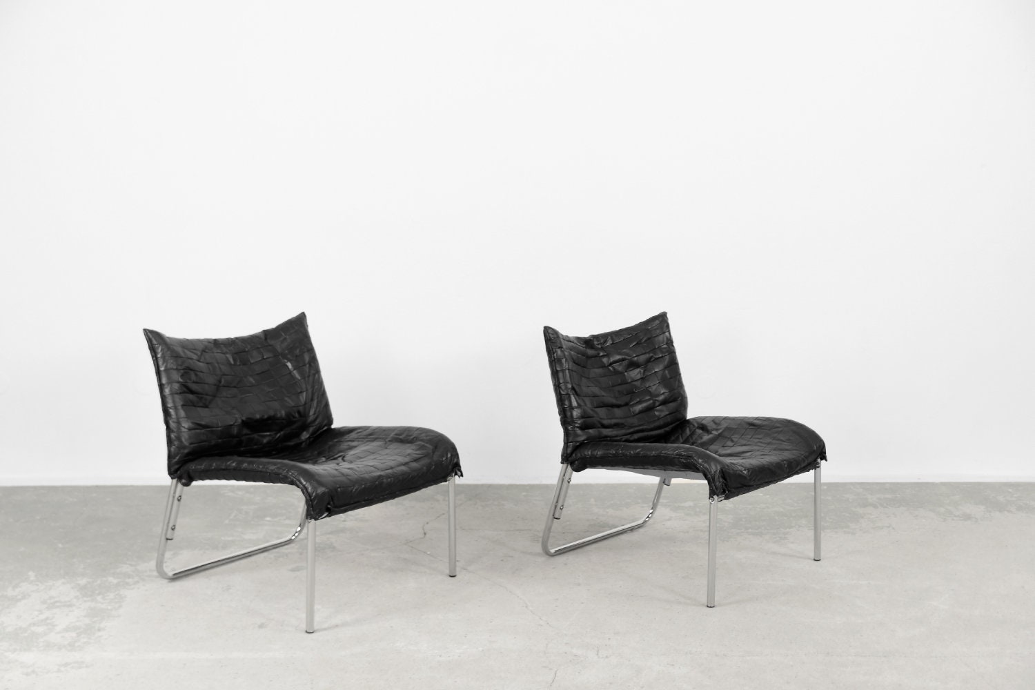 椅子 Post Modern Chair OLD IKEA Vintage IKEA Leather Lounge Chairs: Mid-century Modern Patchwork