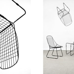 Original Vintage Scandinavian Mid-Century Modern Minimalist Black Wire Prototype Chair, 1960s, Set of 5 image 6