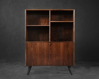 Vintage Mid-Century Danish Modern Rosewood Bookcase with Bar by Erik Brouer for Brouer Møbelfabrik, 1960s