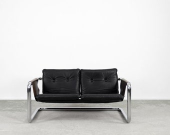 Vintage Bauhaus Röhrensofa aus Metall & Leder, 1950er Jahre