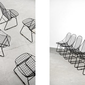 Original Vintage Scandinavian Mid-Century Modern Minimalist Black Wire Prototype Chair, 1960s, Set of 5 image 2