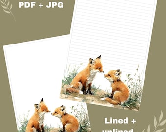 Writing paper with cute forest fox design, lined and unlined!