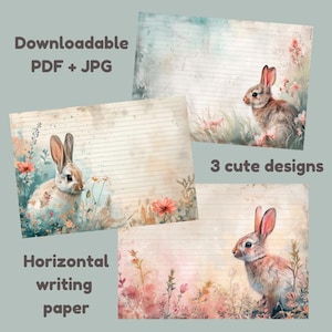 Papel de carta horizontal para impressão com coelhinhos da primavera