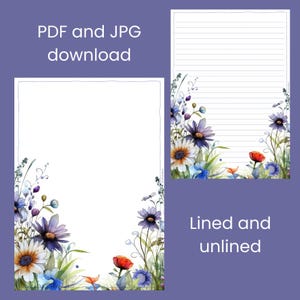 Papel de carta para impressão com lindo design de flores silvestres, download em pdf e jpg