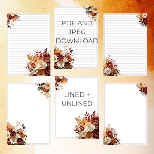 Papel de carta imprimible con hermosas flores otoñales de color oscuro