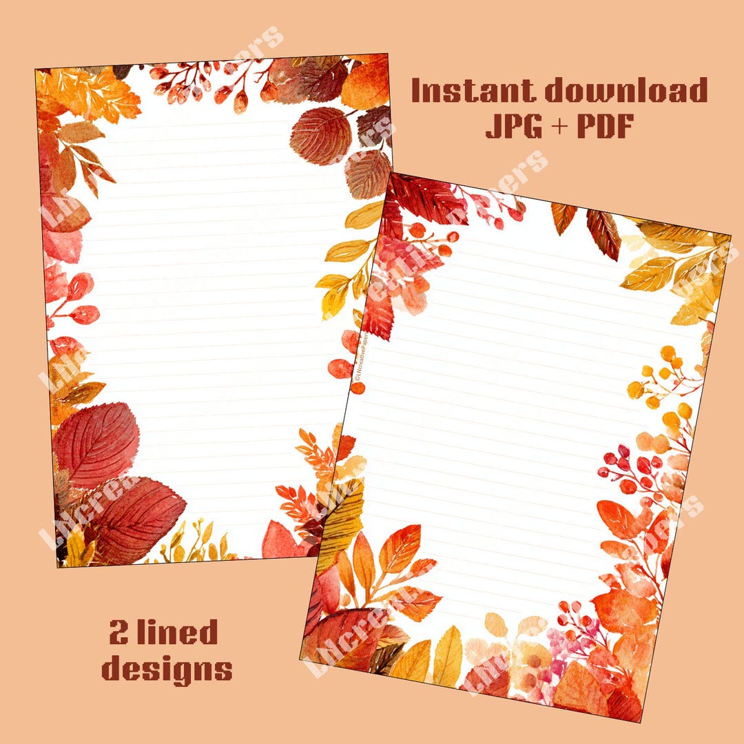 Printable Lettr Template Fall Printable Autumn Letter Paper With Colorful Leaves - Etsy