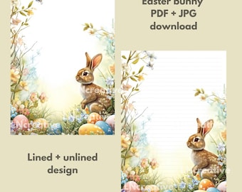 Papel de carta imprimible con un lindo conejito de Pascua