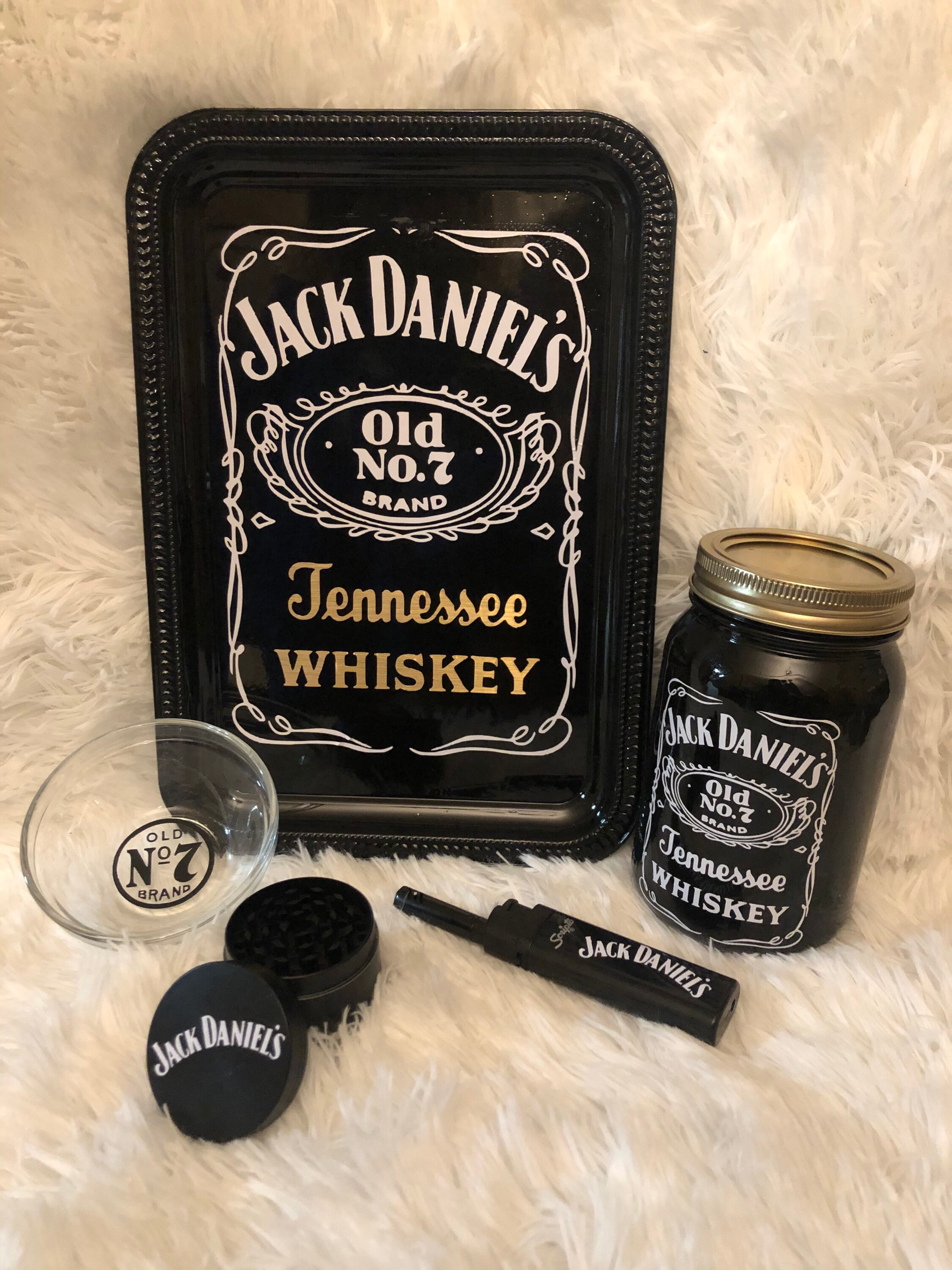 Jack Daniels Rolling Tray Set Custom Ashtray Lighter Etsy