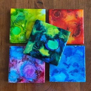 Unique Ceramic Coasters with alcohol ink designs
