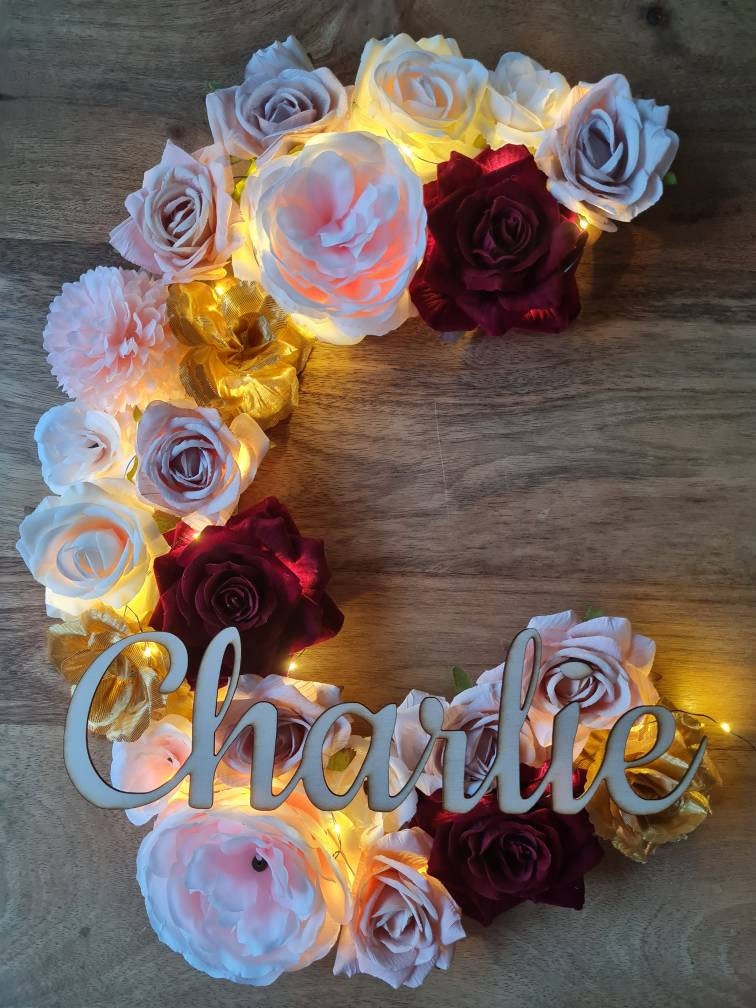 Lettre Fleurie 40 cm Veilleuse