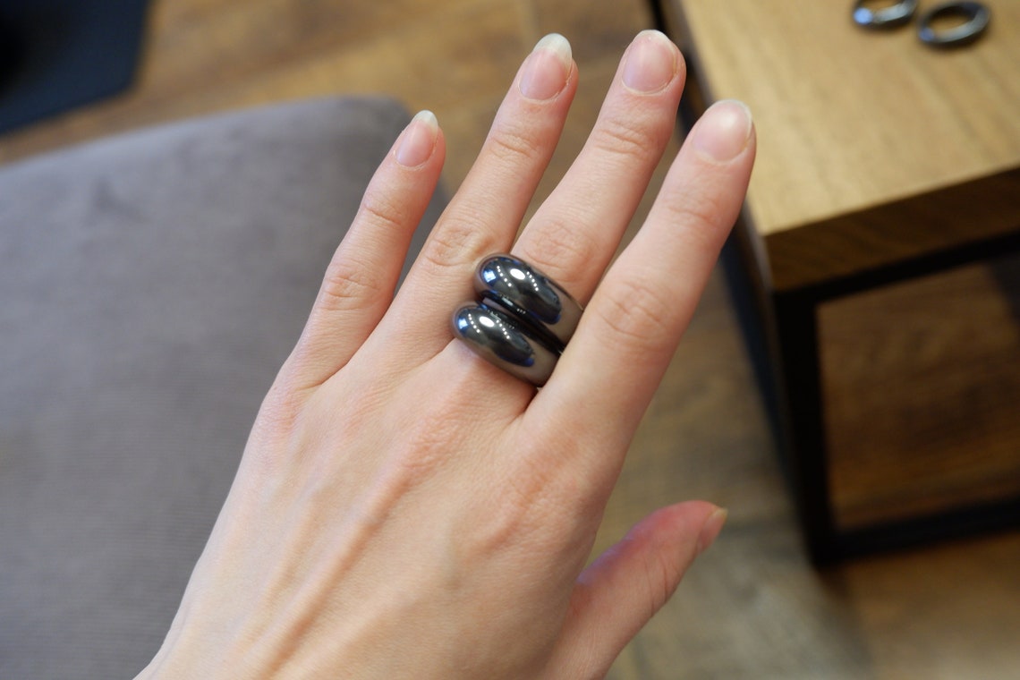 Natural Stone Finger Ring Hematite Handmade Ring Natural Etsy