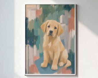 Abstracte print van een Labrador-puppy | Boho hondenkunst (digitale download)