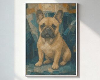 Portretprint van een Franse bulldog | Muurdecoratie met hondenmotief in olieverfschilderijstijl (digitale download)