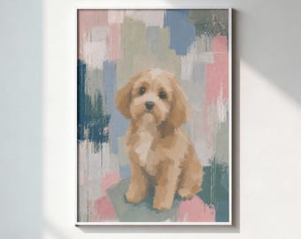 Abstracte Cavapoo-portretprint | Boho-hondenkunst (digitale download)