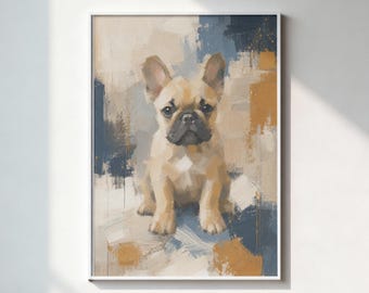 Abstracte Franse bulldog portretprint | Boho hondenkunst (digitale download)