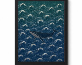 Whale Japanese Wave Art Print | Nautical Ocean Wall Decor (Digital Download)
