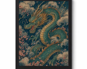 Japanese Dragon Wall Art Print | Cherry Blossom Storm Clouds (Digital Download)