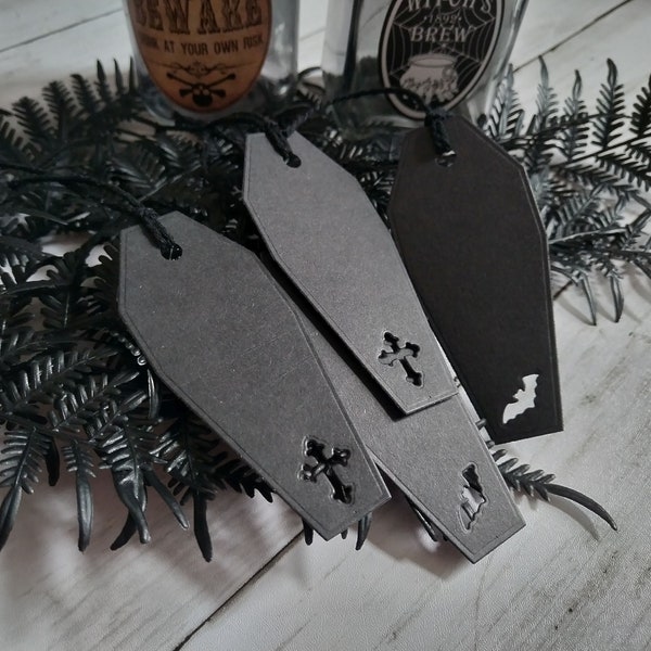 Coffin Shape Gift Tags - Bat or Cross - Great for halloween or gothic gifts