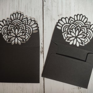 Black Flower Mandala Envelopes - 6cm x 7.7cm