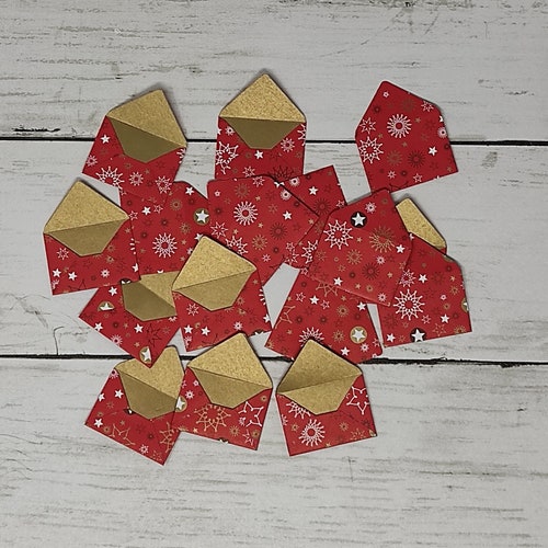 24 mini sobres de origami: polvo de estrellas rojo y dorado, espirales o espirales dorados y cobrizos