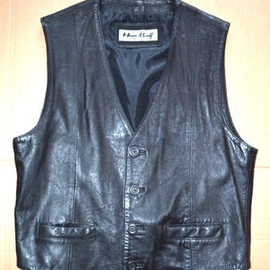 Vintage men's leather vest, black leather vest, steampunk style vest, punk style vest, rock style vest, street style vest image 1