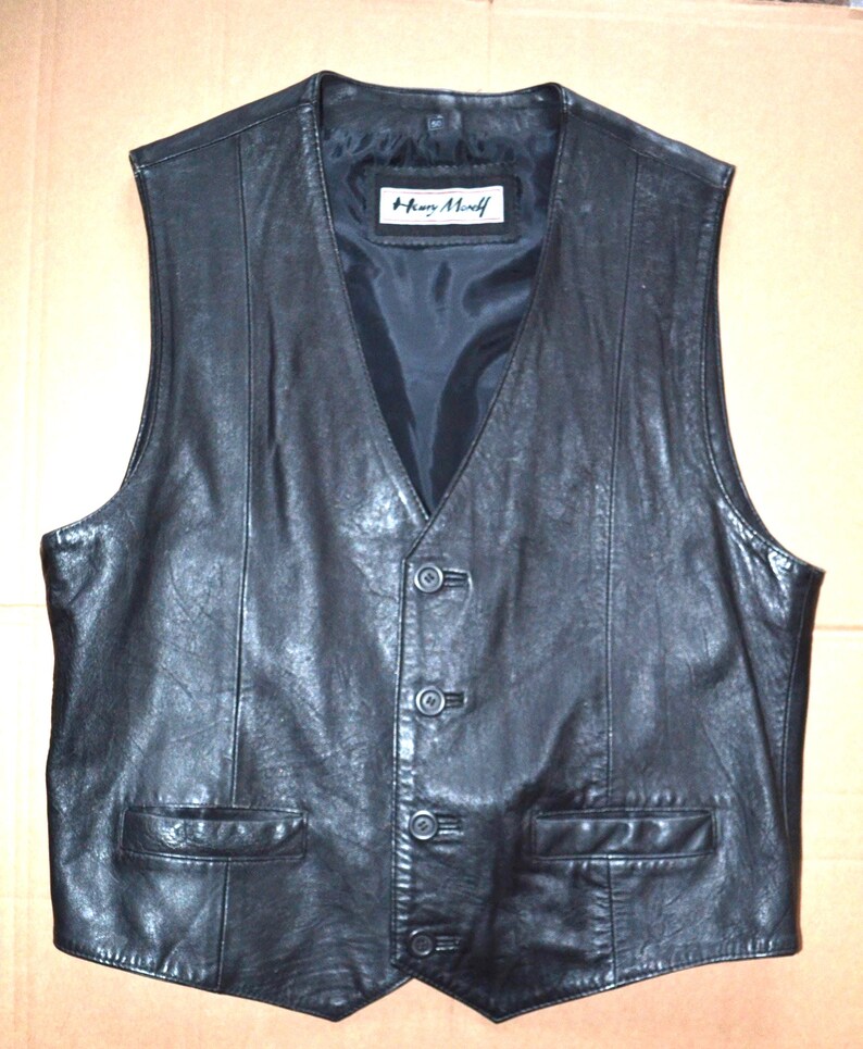 Vintage men's leather vest, black leather vest, steampunk style vest, punk style vest, rock style vest, street style vest image 1