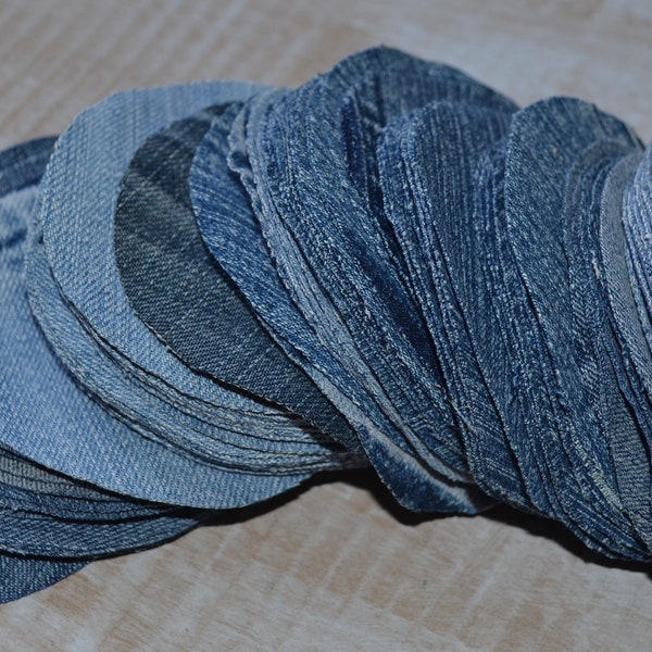 Cercles en jean traité - 100 pcs, cercles en denim, cercles en tissu denim, appliqués, bricolage, création
