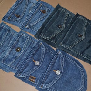 Denim pockets 8 pcs, pockets of various jeans, denim pockets for handmade, Recycled denim pockets