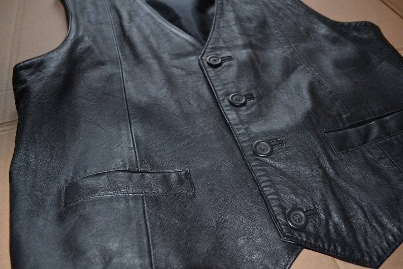 Vintage men's leather vest, black leather vest, steampunk style vest, punk style vest, rock style vest, street style vest image 6