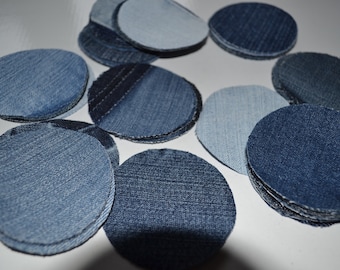 Circles from the processed jeans - 100 pcs,, denim circles, circles from denim fabric, Appliques, DIY, Crafting
