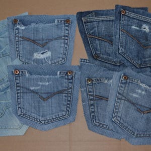 Denim pockets 8 pcs, pockets of various jeans, denim pockets for handmade, Recycled denim pockets