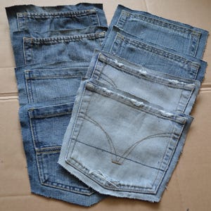Denim pockets 8 pcs, pockets of various jeans, denim pockets for handmade, Recycled denim pockets