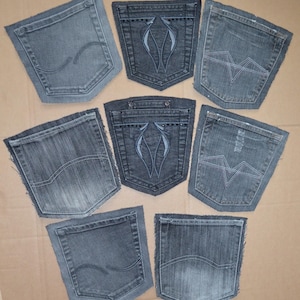 Denim pockets 8 pcs, pockets of various jeans, denim pockets for handmade, Recycled denim pockets