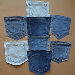 Denim pockets 8 pcs, pockets of various jeans, denim pockets for handmade, Recycled denim pockets
