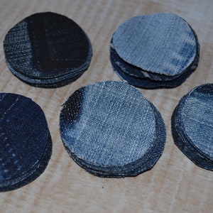 Circles from the processed jeans - 50 pcs,, denim circles, circles from denim fabric, Appliques, DIY, Crafting