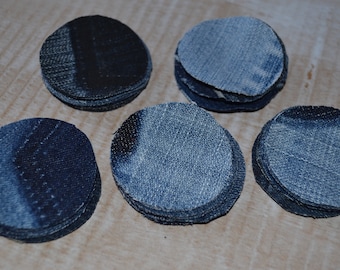 Circles from the processed jeans - 50 pcs,, denim circles, circles from denim fabric, Appliques, DIY, Crafting