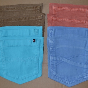 Denim pockets 8 pcs, pockets of various jeans, denim pockets for handmade, Recycled denim pockets