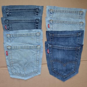 Denim pockets 8 pcs, pockets of various jeans, denim pockets for handmade, Recycled denim pockets